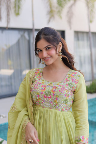 Lime Green Embroidered Gown Set ClothsVilla