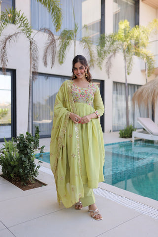 Lime Green Embroidered Gown Set ClothsVilla