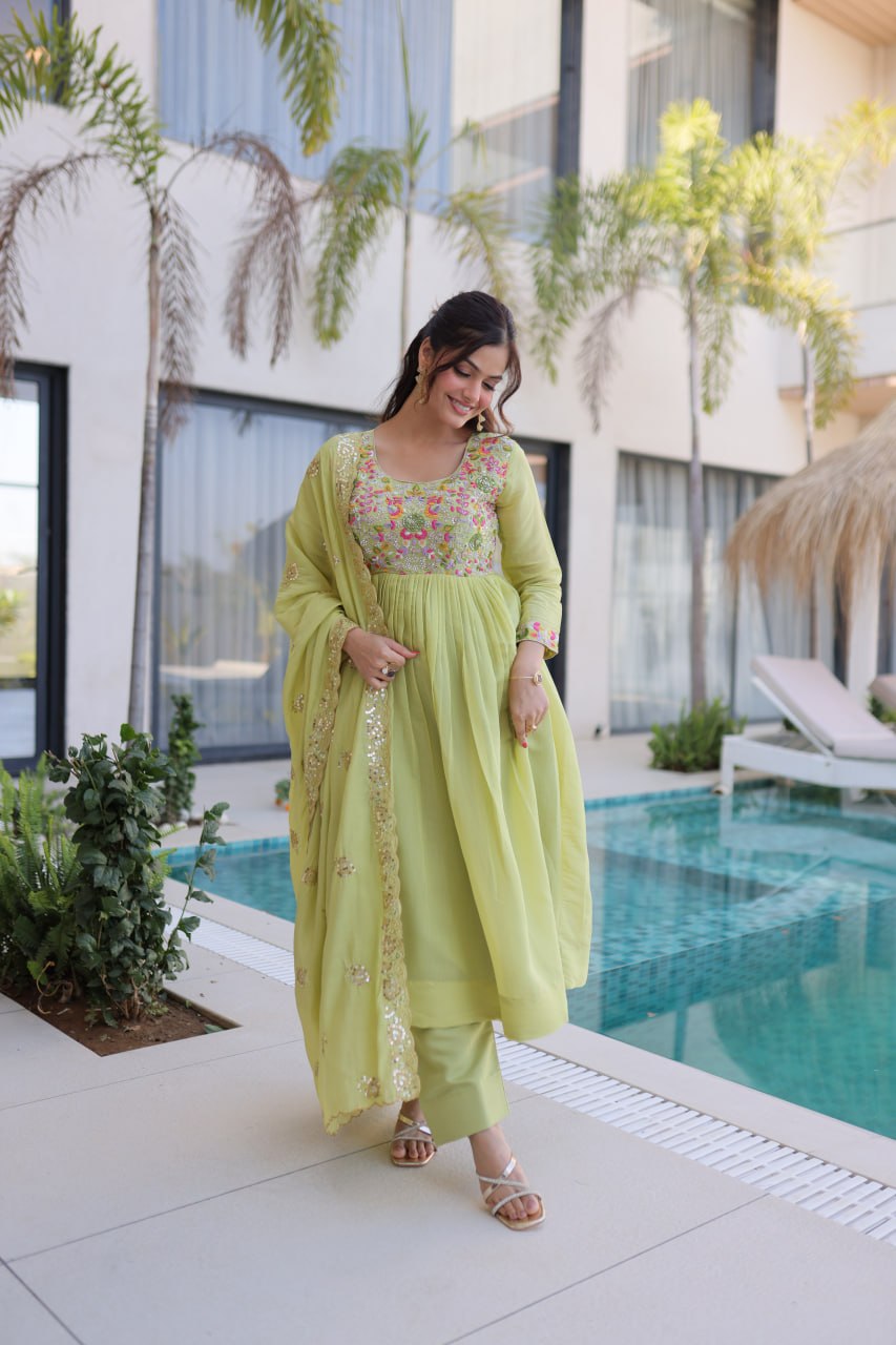Lime Green Embroidered Gown Set ClothsVilla
