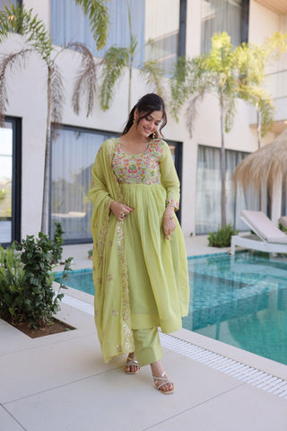 Lime Green Embroidered Gown Set ClothsVilla
