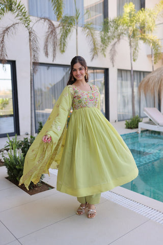 Lime Green Embroidered Gown Set ClothsVilla