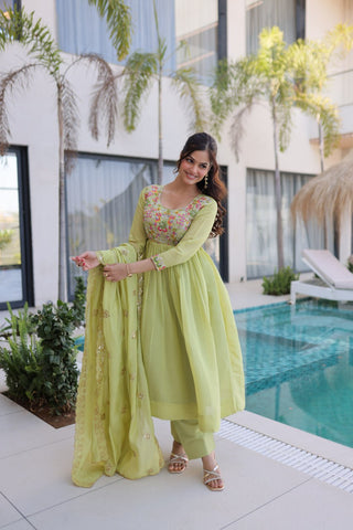 Lime Green Embroidered Gown Set ClothsVilla