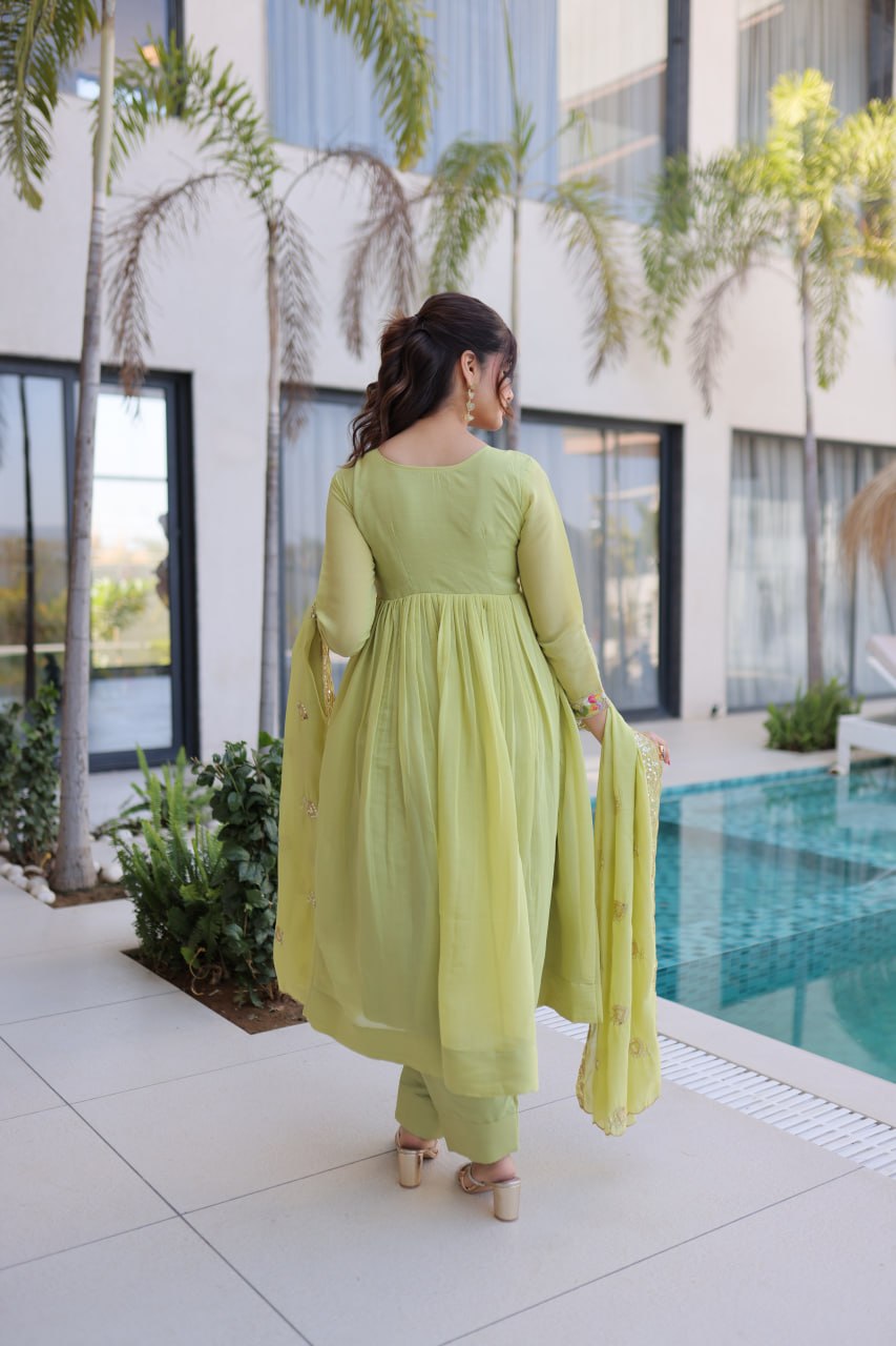 Lime Green Embroidered Gown Set ClothsVilla