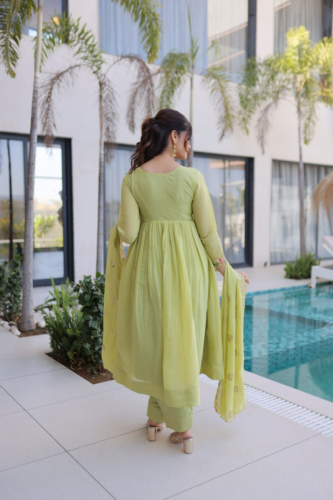 Lime Green Embroidered Gown Set ClothsVilla