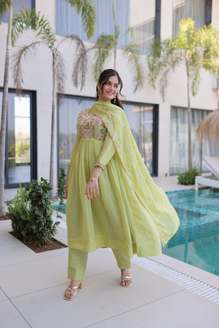 Lime Green Embroidered Gown Set ClothsVilla