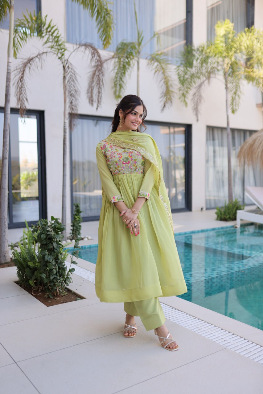 Lime Green Embroidered Gown Set ClothsVilla