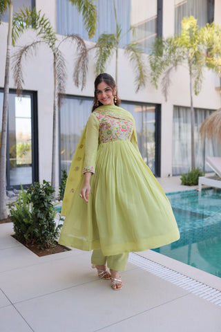 Lime Green Embroidered Gown Set ClothsVilla