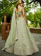 Load image into Gallery viewer, Lime Green Golden Tissue Lehenga Choli Set with Heavy Sequin &amp; Thread Embroidery  Semi-Stitched Full Flare Lehenga with Ethnic Dupatta ClothsVilla