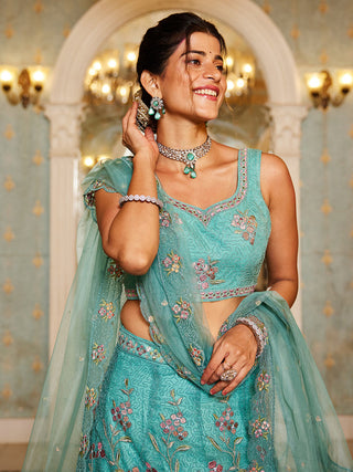 Lime Green Gorgeous Net Lehenga Choli Set with Heavy Sequins and Thread Embroidery ClothsVilla
