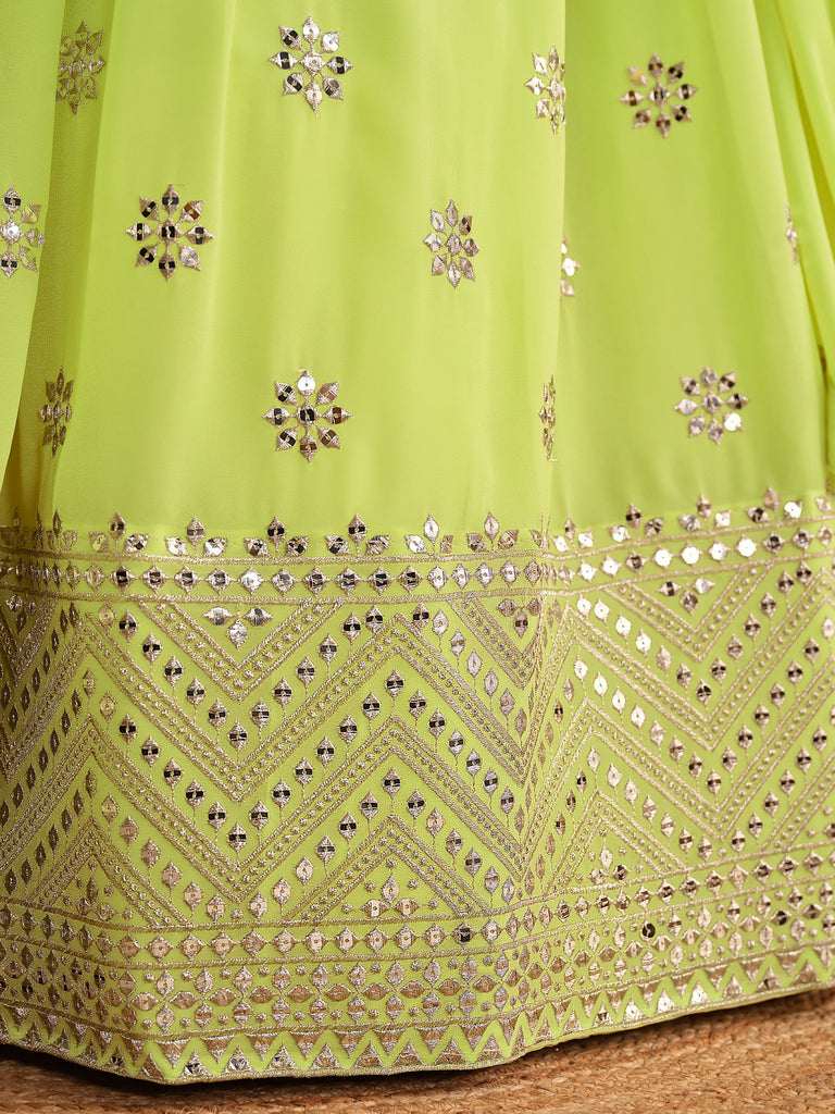Lime Green Sequin Glamour Breathtaking Reception Lehenga Choli ClothsVilla