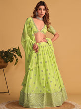Load image into Gallery viewer, Lime Green Sequin Glamour Breathtaking Reception Lehenga Choli ClothsVilla