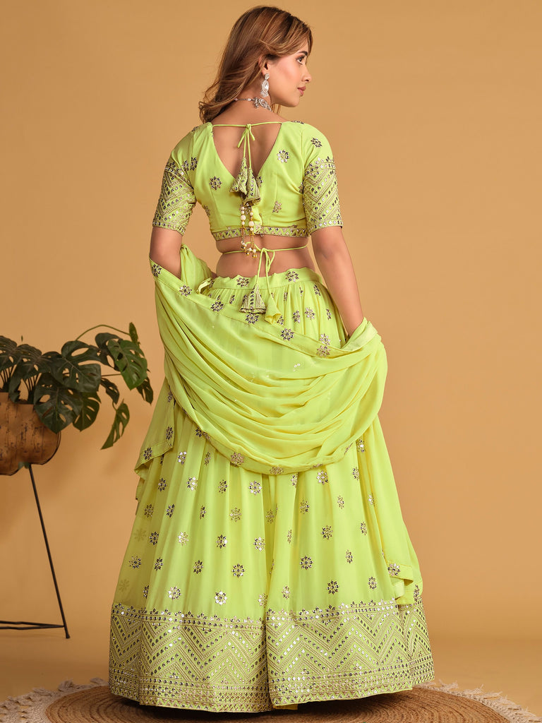 Lime Green Sequin Glamour Breathtaking Reception Lehenga Choli ClothsVilla
