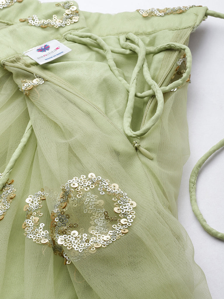 Lime Green Net Embroideried Round Sequins Semi-Stitched Lehenga Clothsvilla