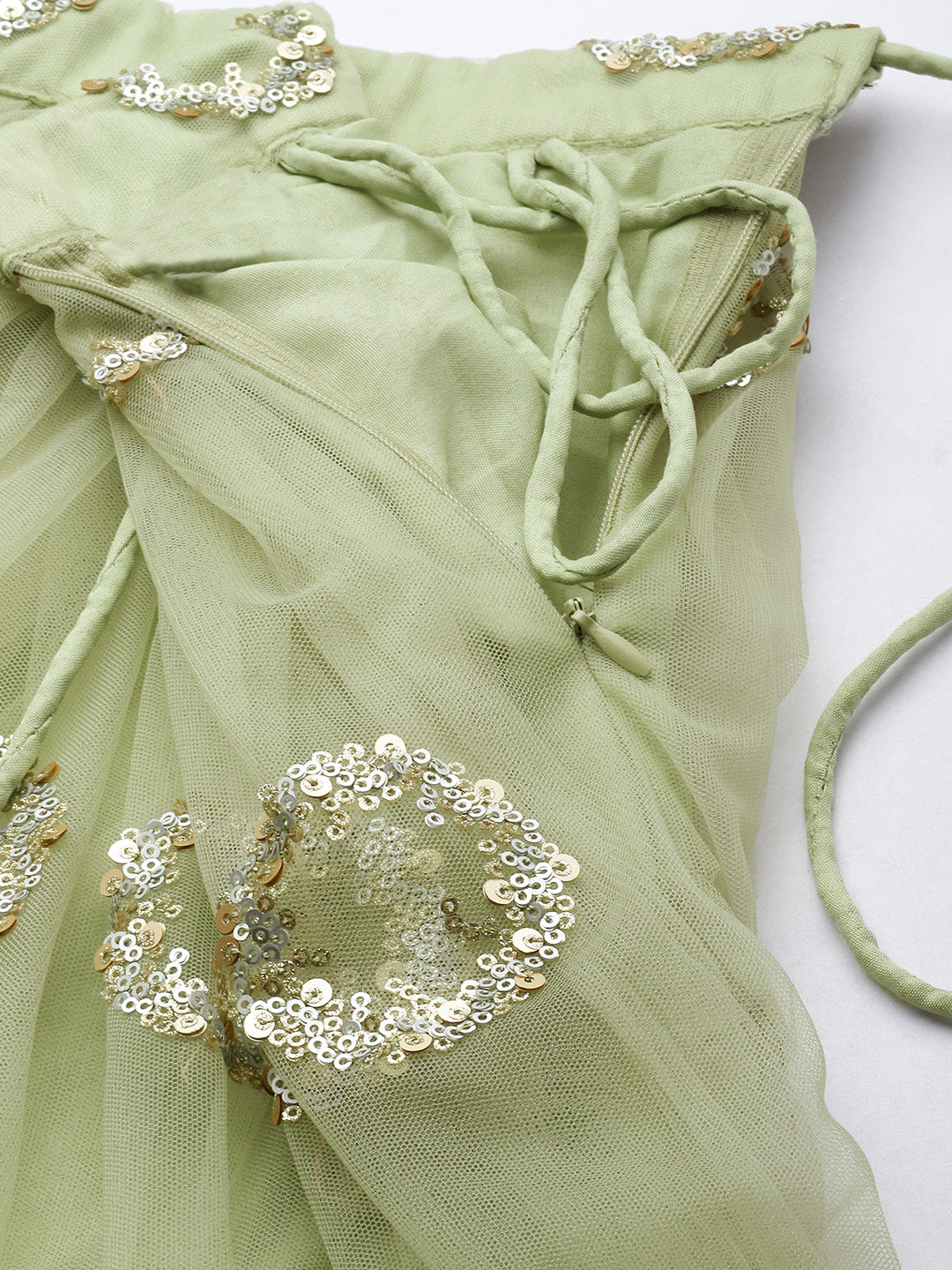 Lime Green Net Embroideried Round Sequins Semi-Stitched Lehenga Clothsvilla