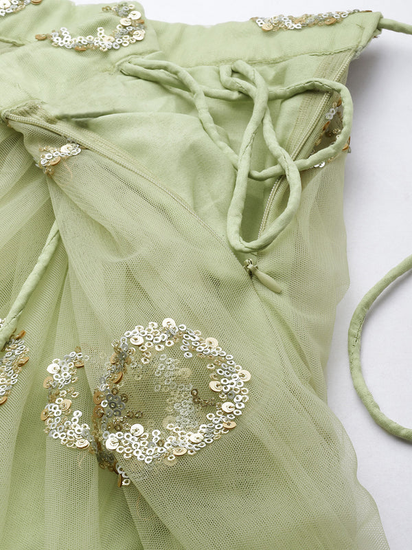 Lime Green Net Embroideried Round Sequins Semi-Stitched Lehenga Clothsvilla