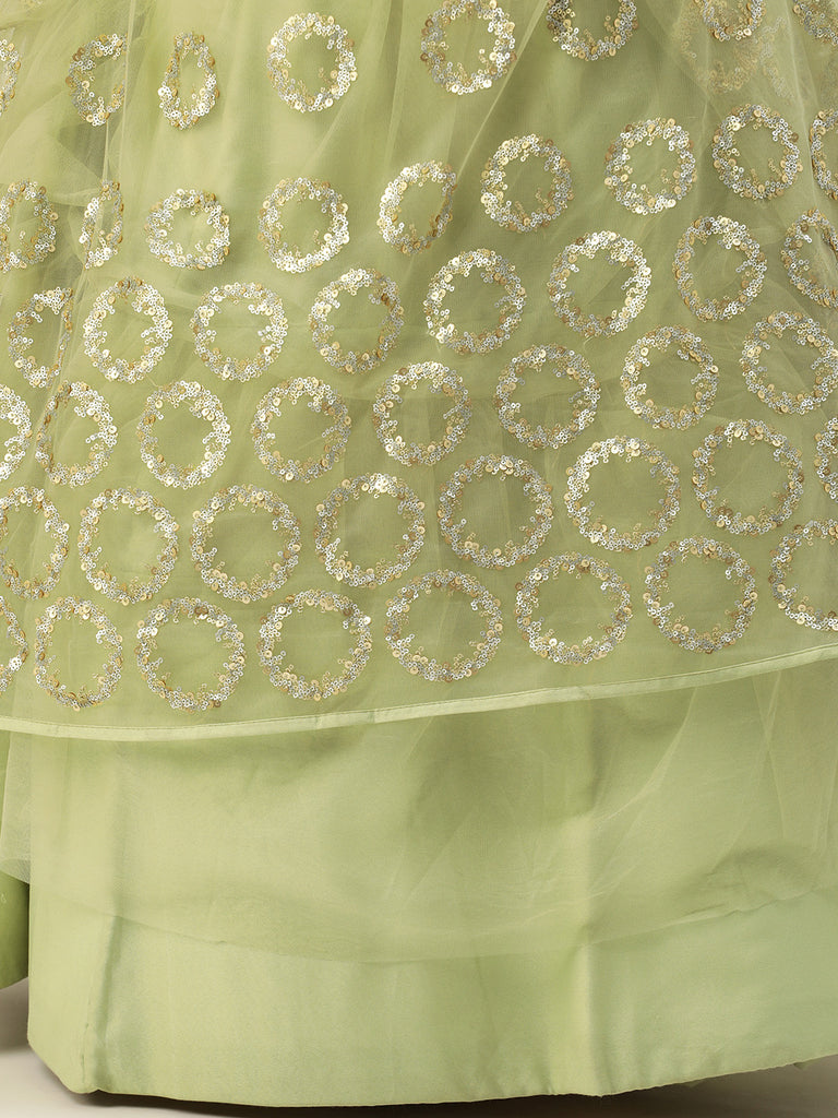 Lime Green Net Embroideried Round Sequins Semi-Stitched Lehenga Clothsvilla