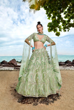 Load image into Gallery viewer, Lime green Net Multi Sequins with heavy Zarkan embroidery Semi-Stitched Lehenga choli &amp; Dupatta ClothsVilla