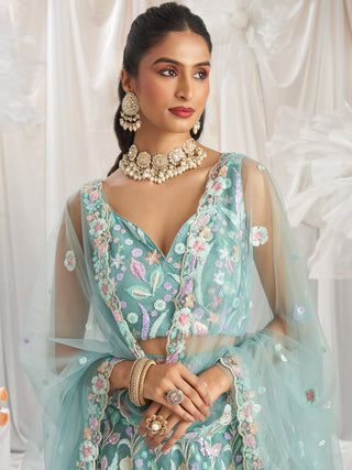 Lime Green Net Sequins embroidery Semi-Stitched Lehenga choli & Dupatta ClothsVilla