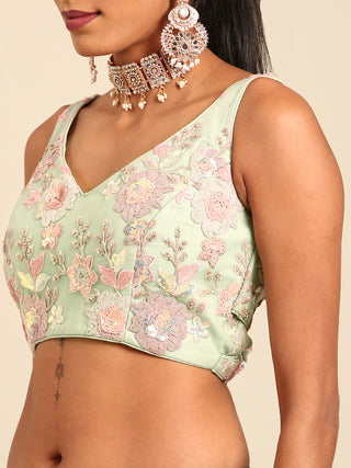 Lime Green Net Sequins with heavy Zarkan embroidery Semi-Stitched Lehenga choli & Dupatta Clothsvilla