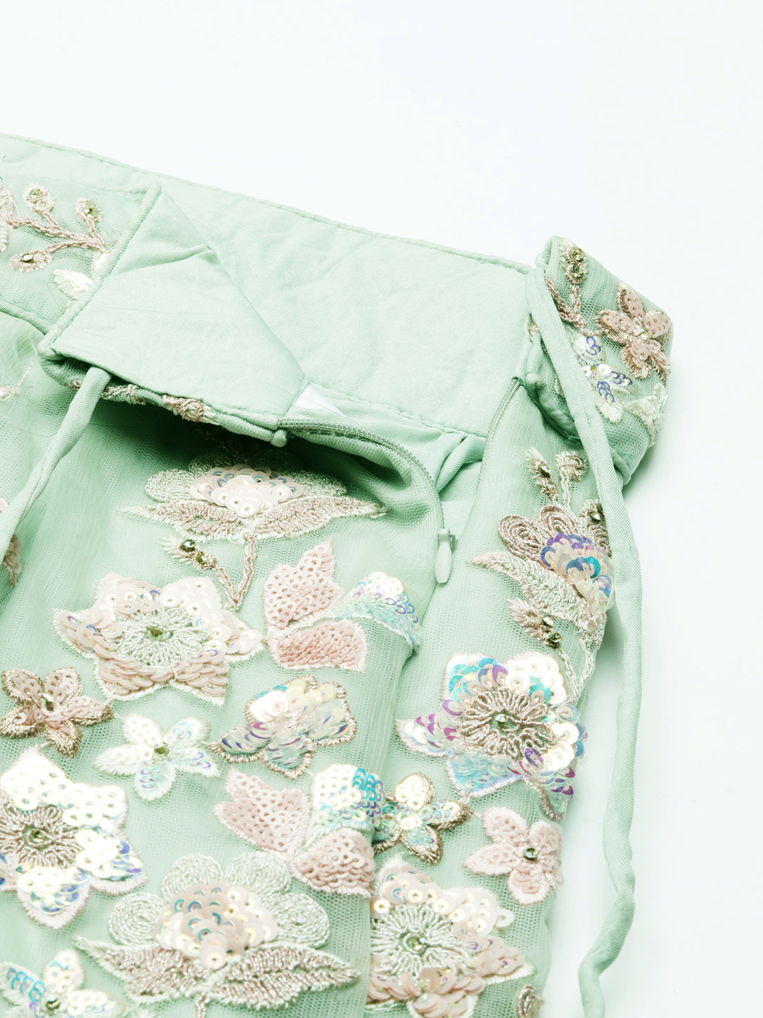 Lime Green Net Sequins with heavy Zarkan embroidery Semi-Stitched Lehenga choli & Dupatta Clothsvilla