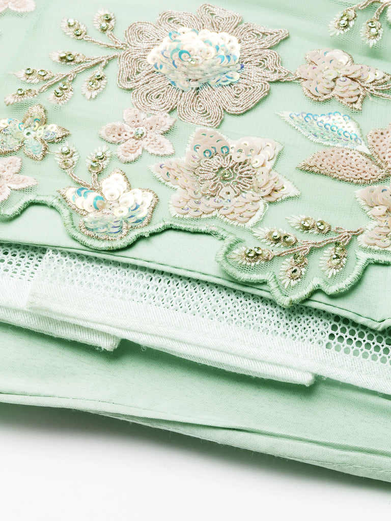 Lime Green Net Sequins with heavy Zarkan embroidery Semi-Stitched Lehenga choli & Dupatta Clothsvilla