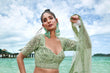 Load image into Gallery viewer, Lime Green Net Sequins, Zarkan and thread embroidery Semi-Stitched Lehenga choli &amp; Dupatta ClothsVilla