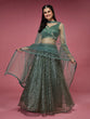 Load image into Gallery viewer, Lime Green Net Sequinse Embroidered Semi-Stitched Lehenga &amp; Blouse with Dupatta Clothsvilla