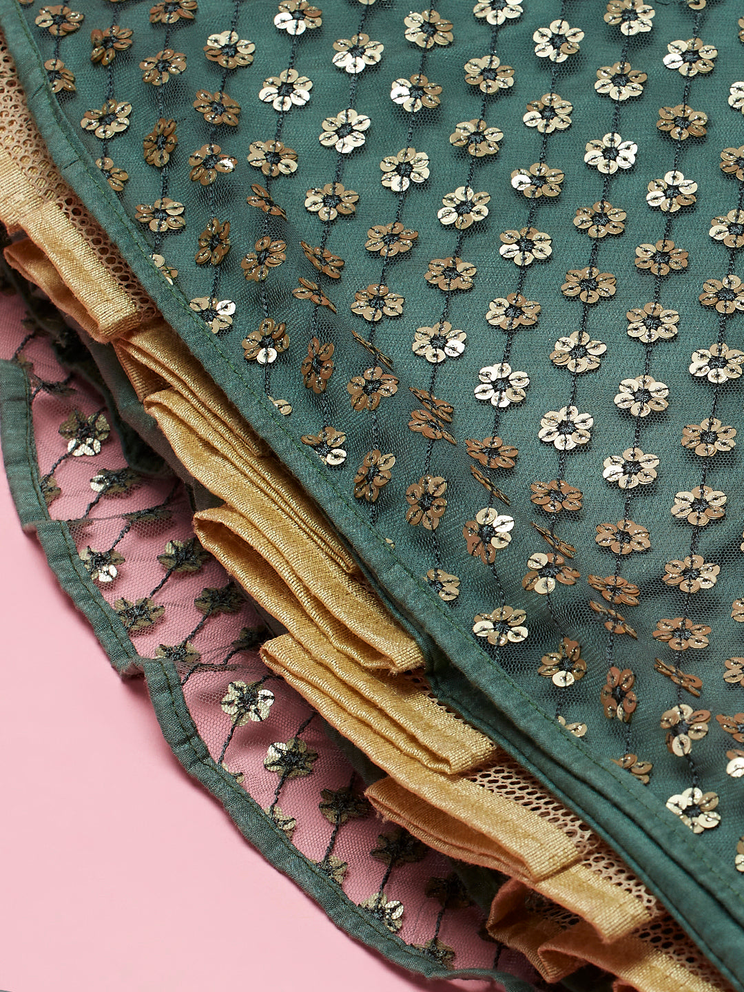 Lime Green Net Sequinse Embroidered Semi-Stitched Lehenga & Blouse with Dupatta Clothsvilla