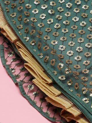 Lime Green Net Sequinse Embroidered Semi-Stitched Lehenga & Blouse with Dupatta Clothsvilla