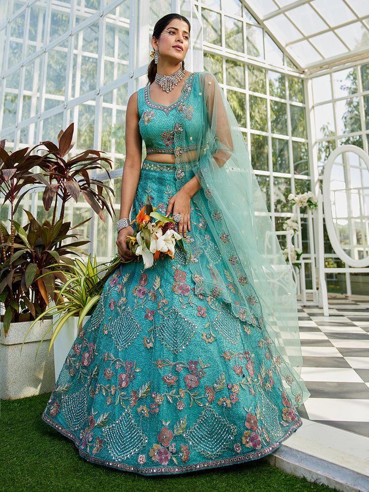 Lime Green net with Coding & Zarkan embroidery Semi-Stitched Lehenga choli & Dupatta ClothsVilla
