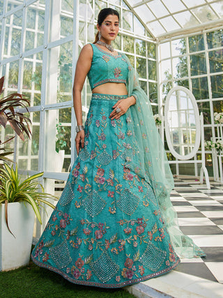 Lime Green net with Coding & Zarkan embroidery Semi-Stitched Lehenga choli & Dupatta ClothsVilla