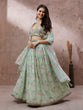 Load image into Gallery viewer, Lime Green Organza Floral Printed Semi-Stitched Lehenga choli &amp; Dupatta Clothsvilla