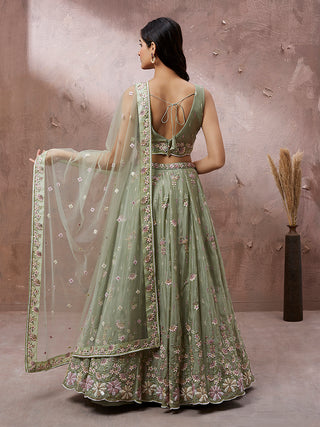 Lime Green Pure Georgette Sequins with heavy Zarkan embroidery Semi-Stitched Lehenga choli & Dupatta ClothsVilla