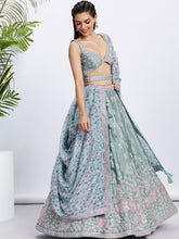 Load image into Gallery viewer, Lime Green Sequin Sparkle Lehenga Choli Set with Thread Embroidery ClothsVilla
