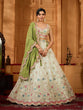 Load image into Gallery viewer, Lime Green Tissue Lehenga Choli with Sequins, Beads &amp; Thread Embroidery – Full-Flared Semi-Stitched Lehenga with Dupatta ClothsVilla