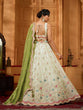 Load image into Gallery viewer, Lime Green Tissue Lehenga Choli with Sequins, Beads &amp; Thread Embroidery – Full-Flared Semi-Stitched Lehenga with Dupatta ClothsVilla