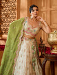 Load image into Gallery viewer, Lime Green Tissue Lehenga Choli with Sequins, Beads &amp; Thread Embroidery – Full-Flared Semi-Stitched Lehenga with Dupatta ClothsVilla