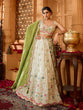 Load image into Gallery viewer, Lime Green Tissue Lehenga Choli with Sequins, Beads &amp; Thread Embroidery – Full-Flared Semi-Stitched Lehenga with Dupatta ClothsVilla