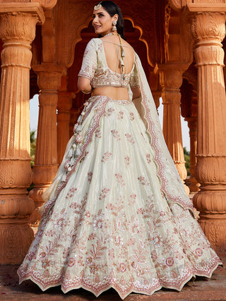 Lime Green Tissue Sequinse embroidery Semi-Stitched Lehenga choli & Dupatta ClothsVilla