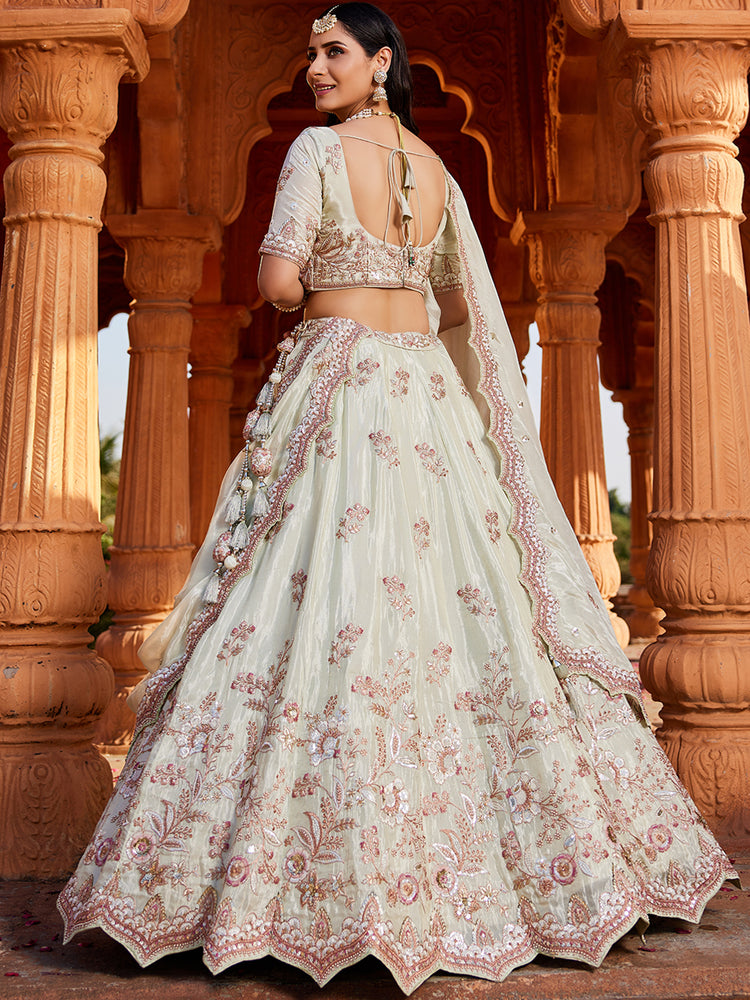 Lime Green Tissue Sequinse embroidery Semi-Stitched Lehenga choli & Dupatta ClothsVilla
