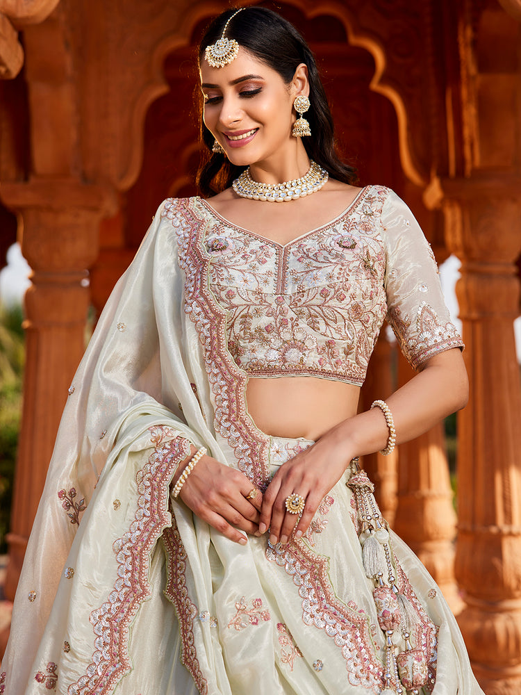 Lime Green Tissue Sequinse embroidery Semi-Stitched Lehenga choli & Dupatta ClothsVilla