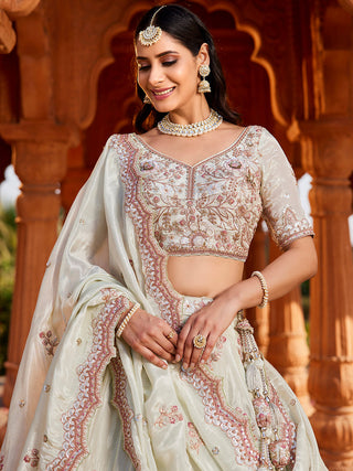 Lime Green Tissue Sequinse embroidery Semi-Stitched Lehenga choli & Dupatta ClothsVilla