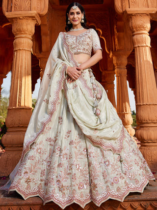 Lime Green Tissue Sequinse embroidery Semi-Stitched Lehenga choli & Dupatta ClothsVilla