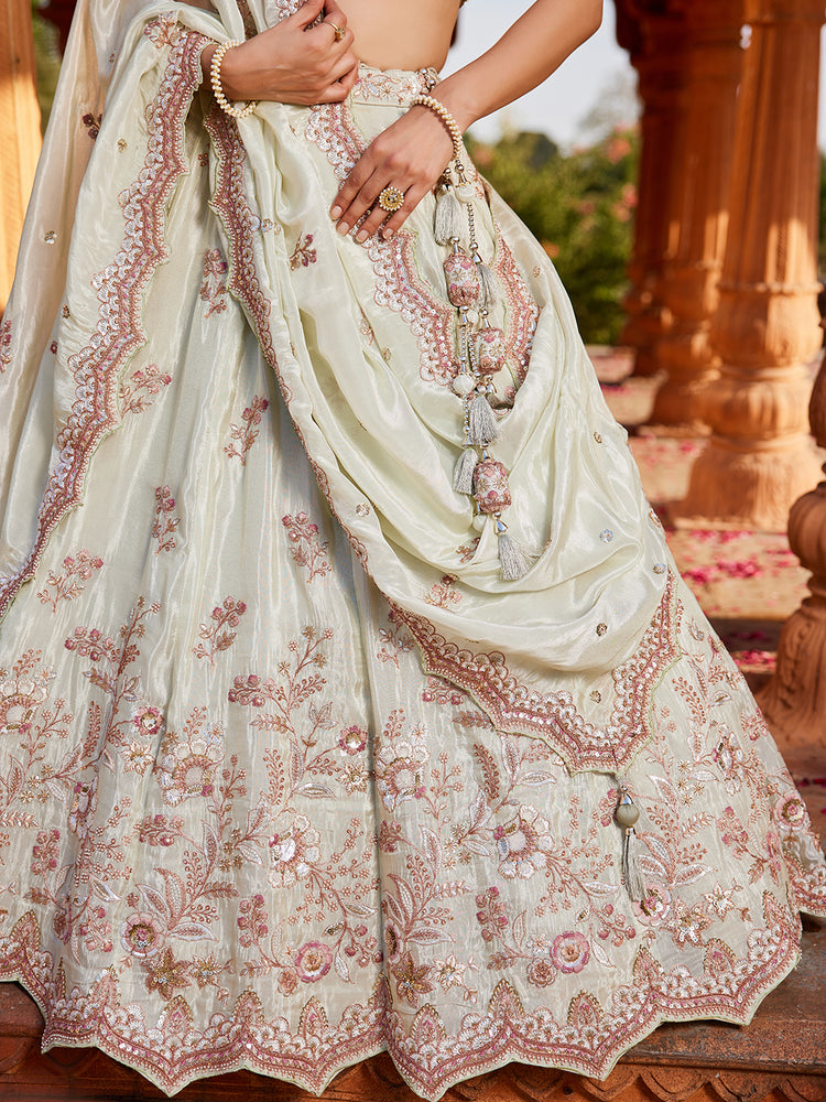 Lime Green Tissue Sequinse embroidery Semi-Stitched Lehenga choli & Dupatta ClothsVilla