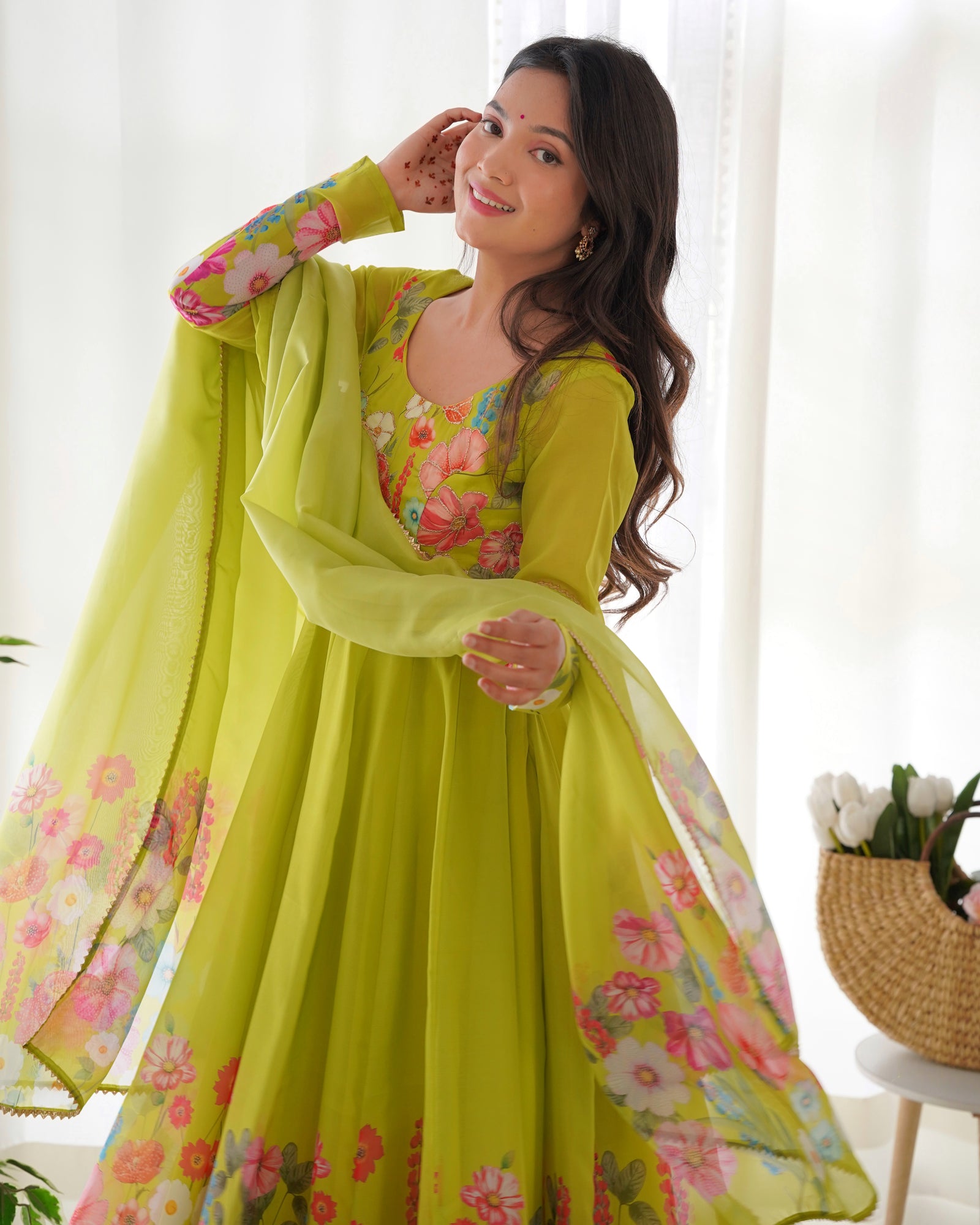 Liril Color Floral Organza Anarkali Suit Set for Festivals & Weddings