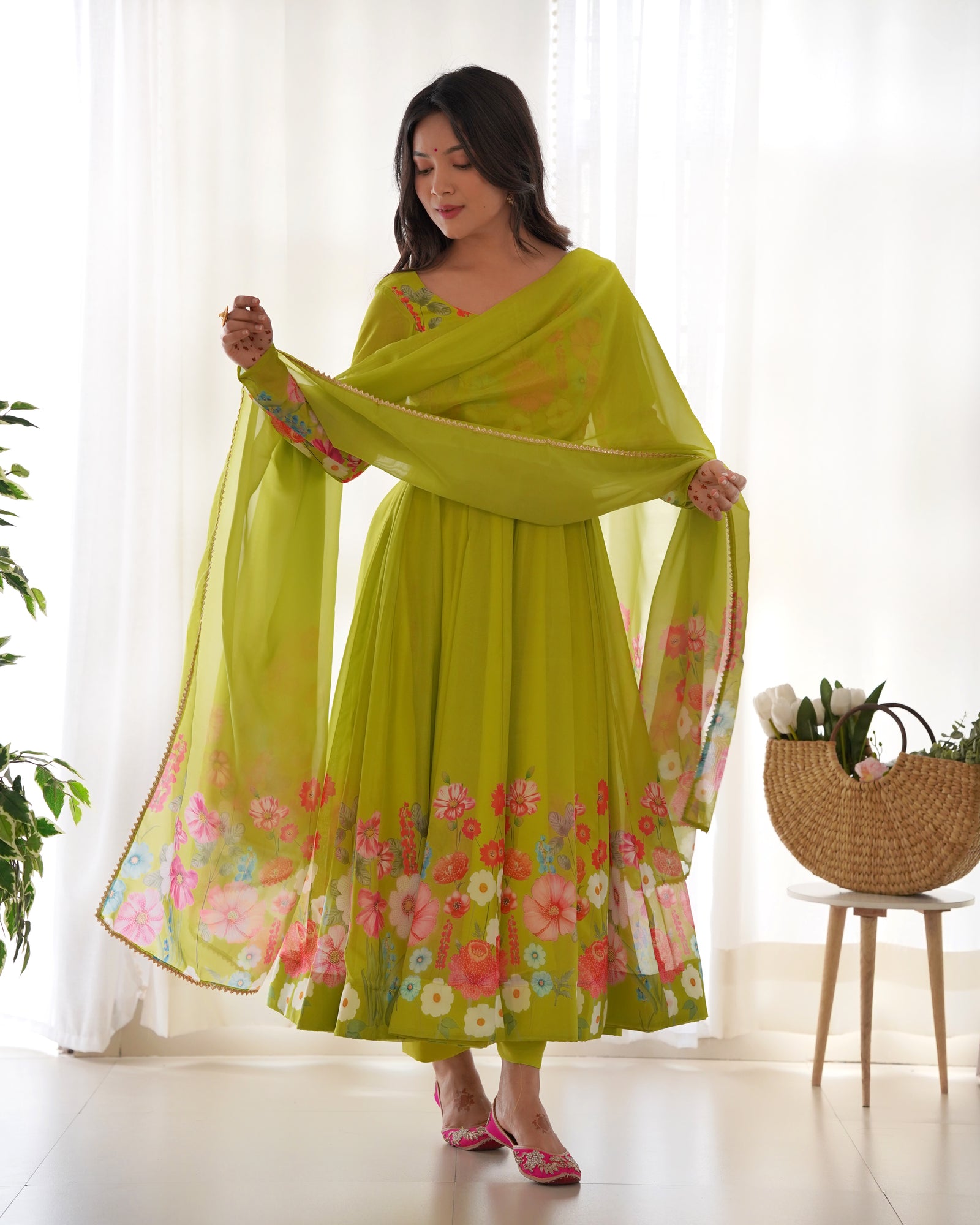 Liril Color Floral Organza Anarkali Suit Set for Festivals & Weddings