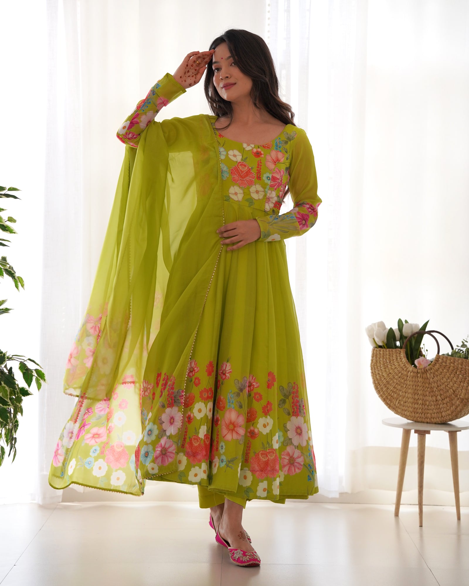 Liril Color Floral Organza Anarkali Suit Set for Festivals & Weddings
