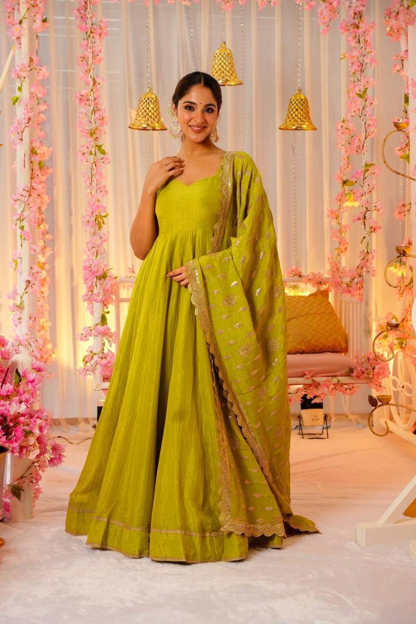 Liril Designer Roman Silk Anarkali Suit with Sequins & Zari Lace Work ClothsVilla