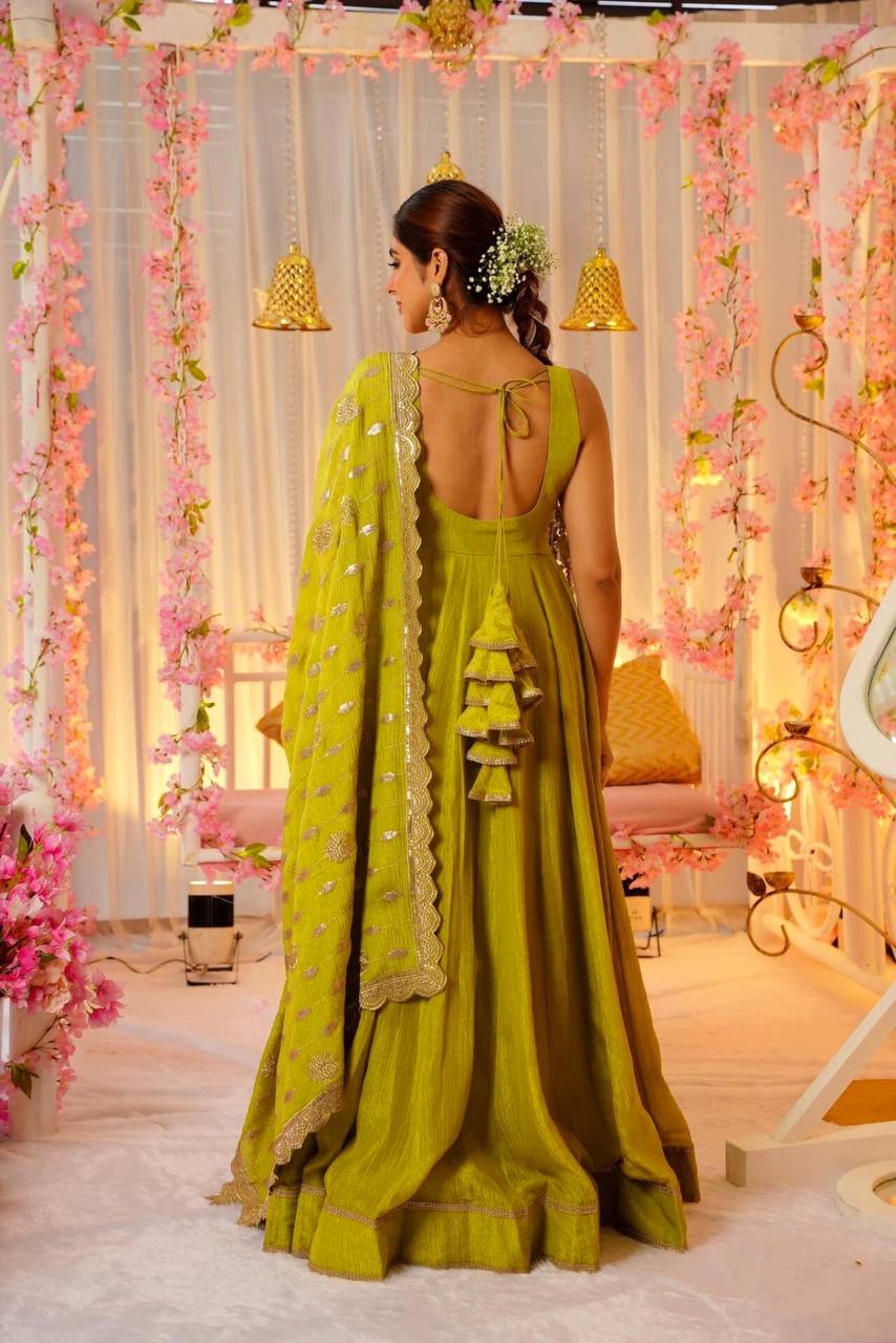 Liril Designer Roman Silk Anarkali Suit with Sequins & Zari Lace Work ClothsVilla