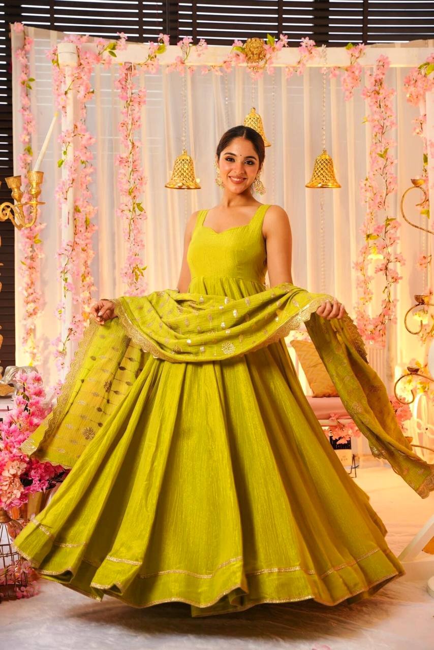 Liril Designer Roman Silk Anarkali Suit with Sequins & Zari Lace Work ClothsVilla